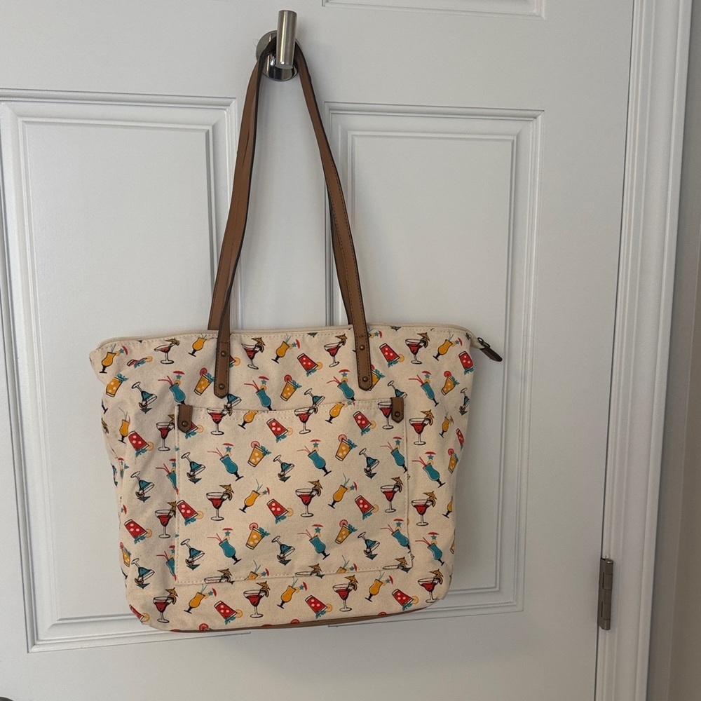 Sonoma Chic Cream Tote Bag with Colorful Pattern